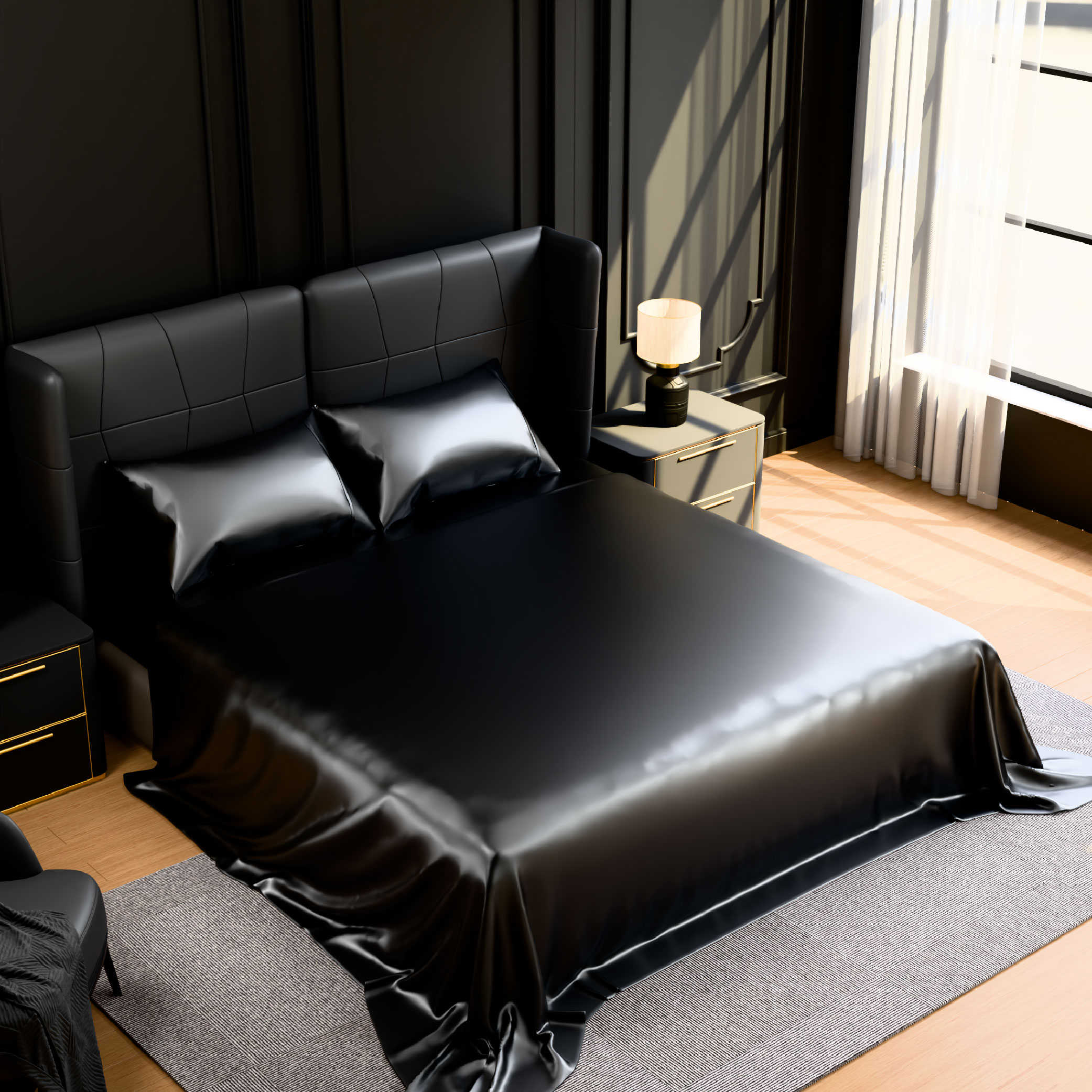 Satin Bed Sheets, Full Size Sheets Set, 4 Pcs Silky Bedding Set With 15 Inches Deep Pocket For Mattress (Full, Black)_voghion.com